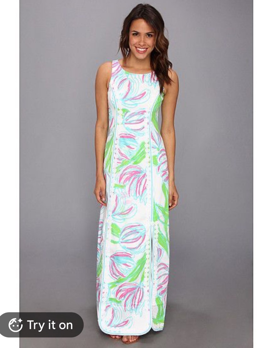 Lilly Pulitzer Biltmore Maxi Shift Dress Sz 0 Pink Green Floral Embroidered